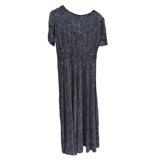 Navy Blue Womens Polka Dot Dress maxi button front XL stretch smocked waist - Picture 6 of 11